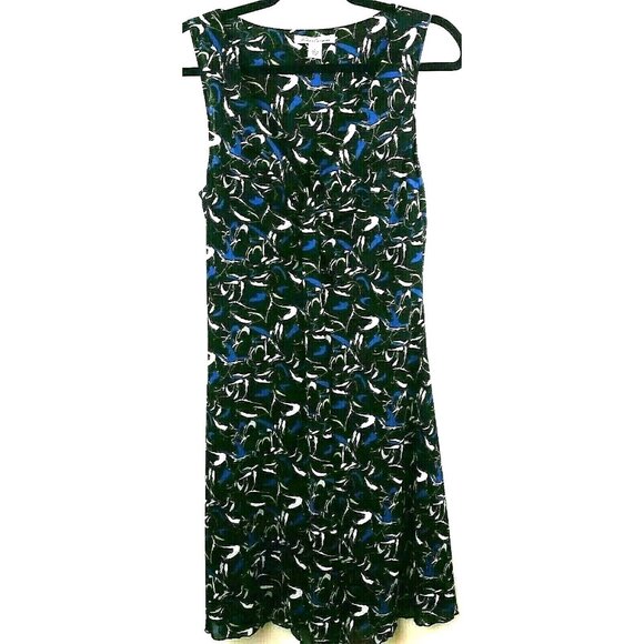 Kenneth Cole NY Dress Womens Large Sleeveless Black Blue Swirls - Picture 1 of 6
